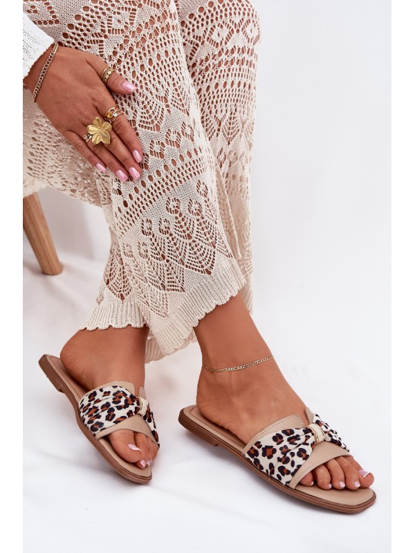 Womens Flat Heeled Sandals With Bow Beige Avenza