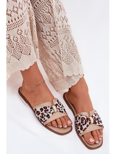 Womens Flat Heeled Sandals With Bow Beige Avenza