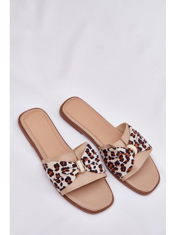 Womens Flat Heeled Sandals With Bow Beige Avenza