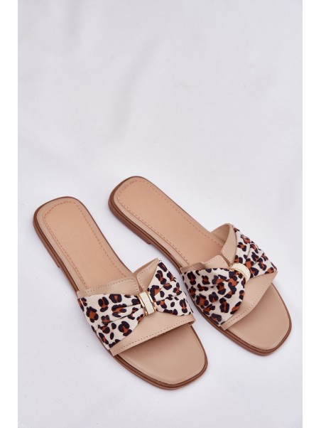 Womens Flat Heeled Sandals With Bow Beige Avenza