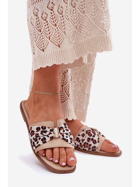 Womens Flat Heeled Sandals With Bow Beige Avenza