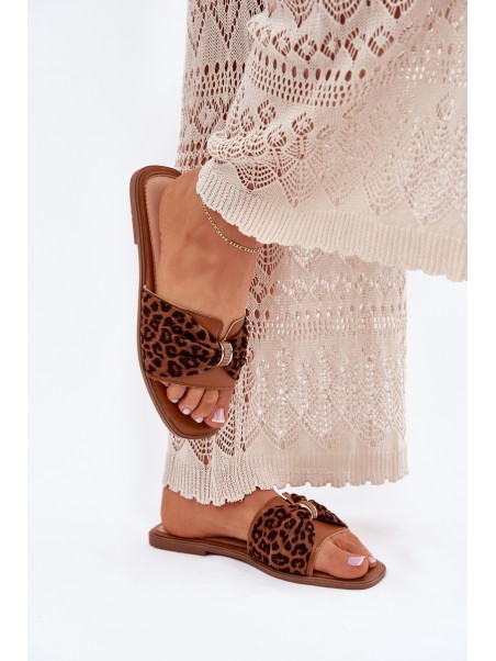 Ladies flat sandals with bow Camel Avenza