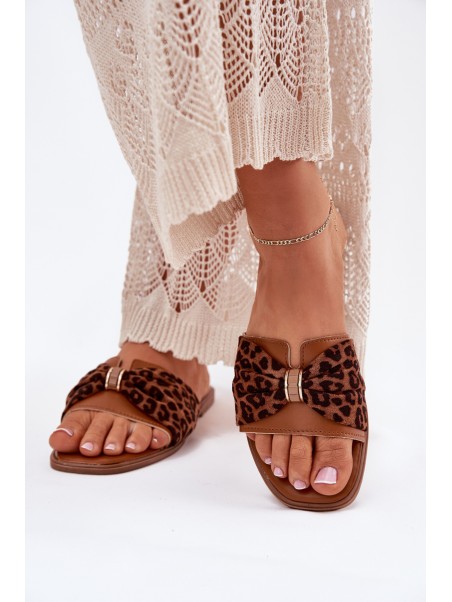 Ladies flat sandals with bow Camel Avenza