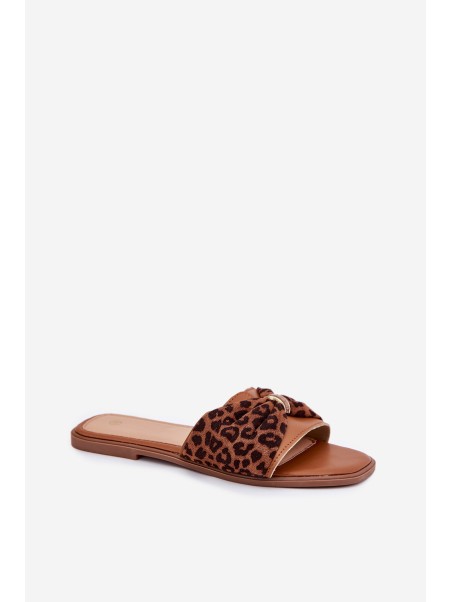 Ladies flat sandals with bow Camel Avenza