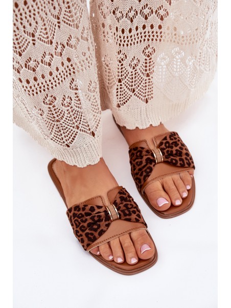Ladies flat sandals with bow Camel Avenza