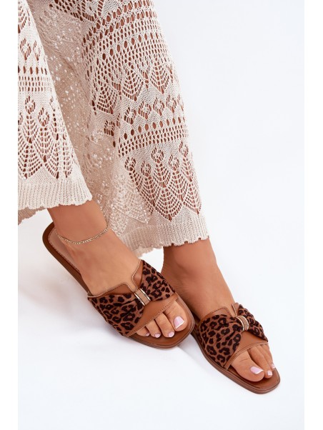 Ladies flat sandals with bow Camel Avenza
