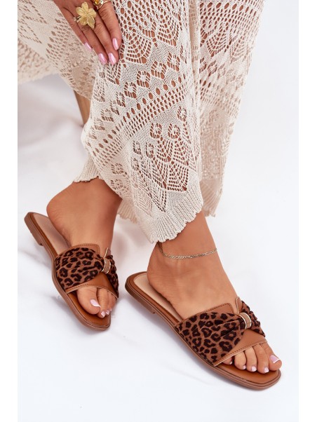 Ladies flat sandals with bow Camel Avenza