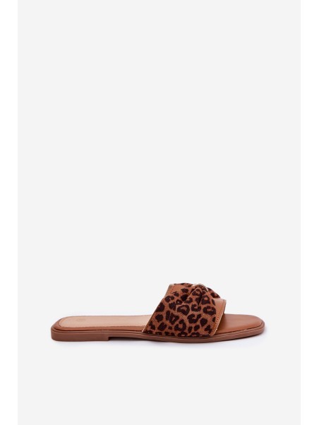 Ladies flat sandals with bow Camel Avenza
