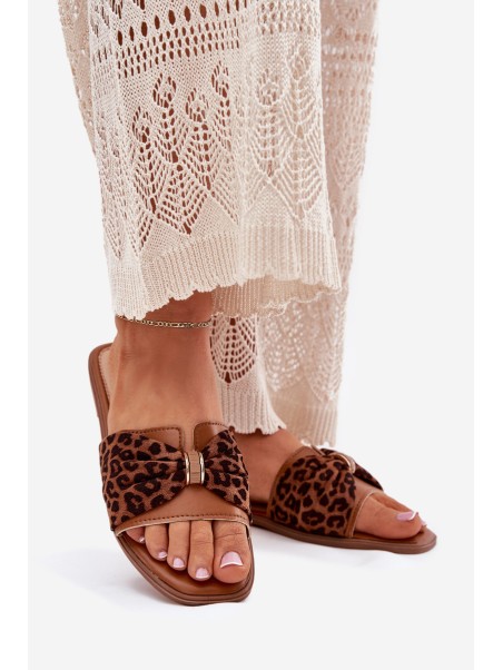 Ladies flat sandals with bow Camel Avenza