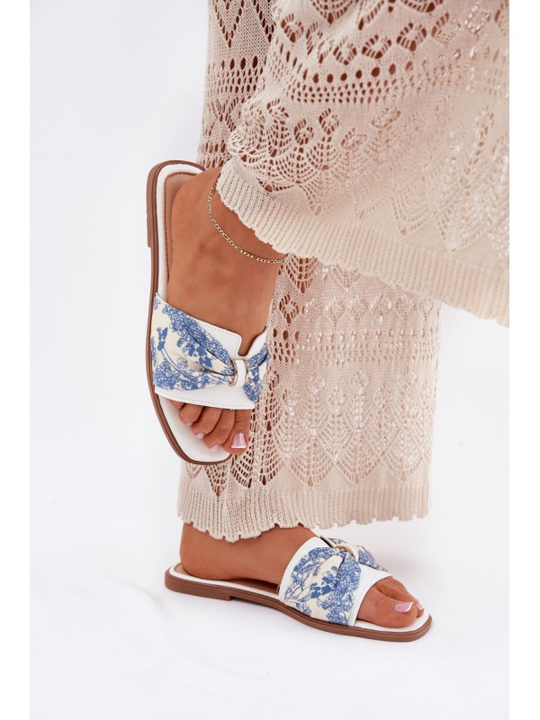 Women's Flat Sandals With Bow White Avenza