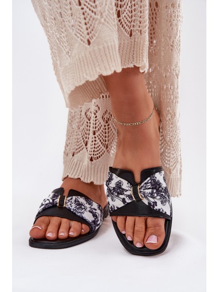Womens Flat Sandals With Bow Black Avenza