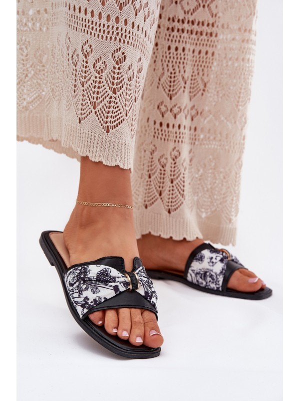 Womens Flat Sandals With Bow Black Avenza