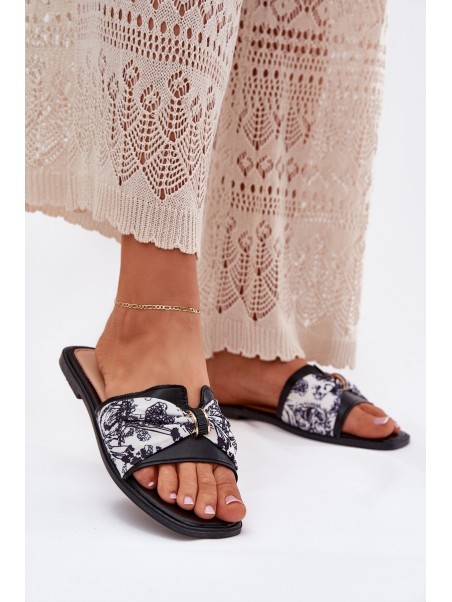 Womens Flat Sandals With Bow Black Avenza