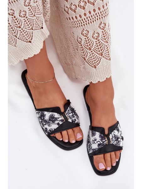 Womens Flat Sandals With Bow Black Avenza