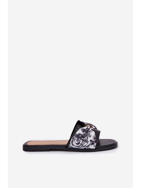 Womens Flat Sandals With Bow Black Avenza