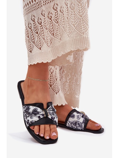 Womens Flat Sandals With Bow Black Avenza
