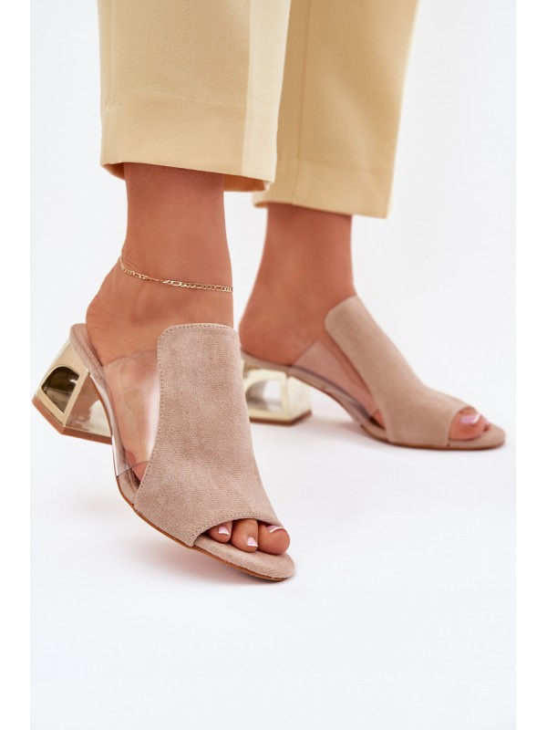 Women's sandals on golden heel beige Tessira