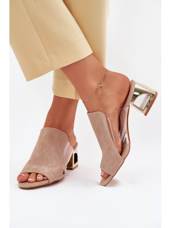 Women's sandals on golden heel beige Tessira 2