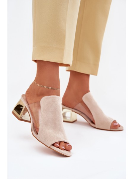 Women's sandals on golden heel light beige Tessira