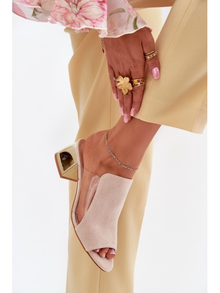 Women's sandals on golden heel light beige Tessira