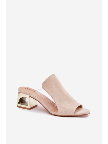 Women's sandals on golden heel light beige Tessira