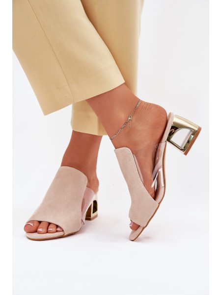 Women's sandals on golden heel light beige Tessira