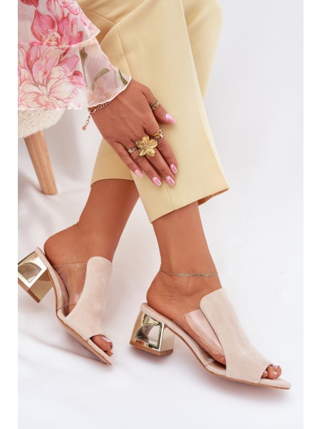 Women's sandals on golden heel light beige Tessira