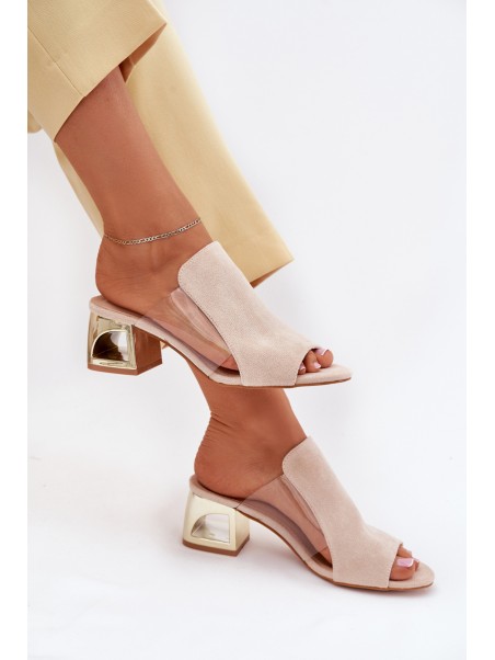 Women's sandals on golden heel light beige Tessira