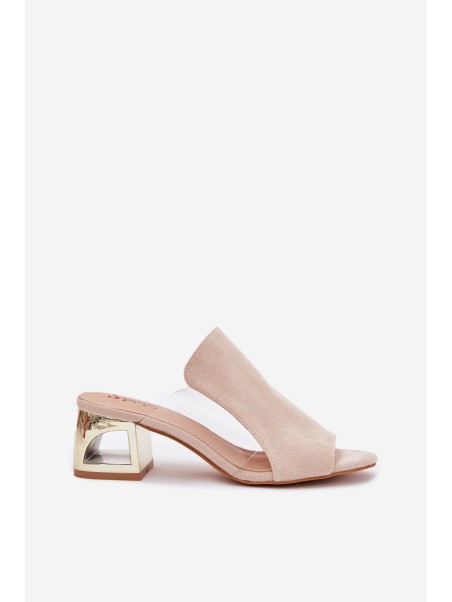 Women's sandals on golden heel light beige Tessira