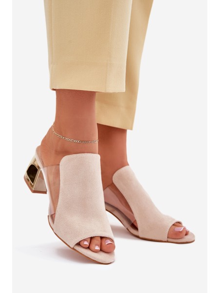 Women's sandals on golden heel light beige Tessira