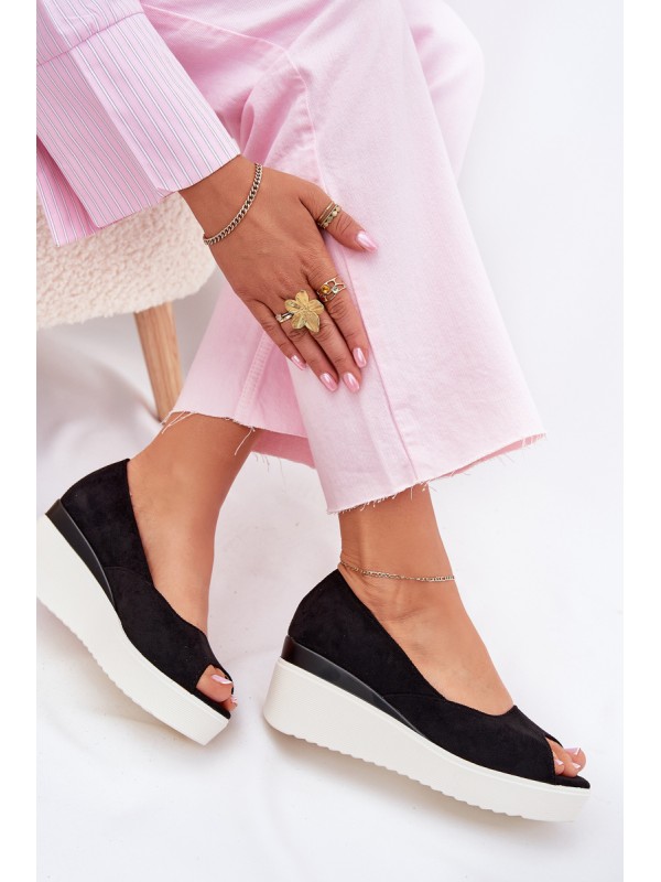 Women's Wedge Sandals Made of Eco Suede Black Velira