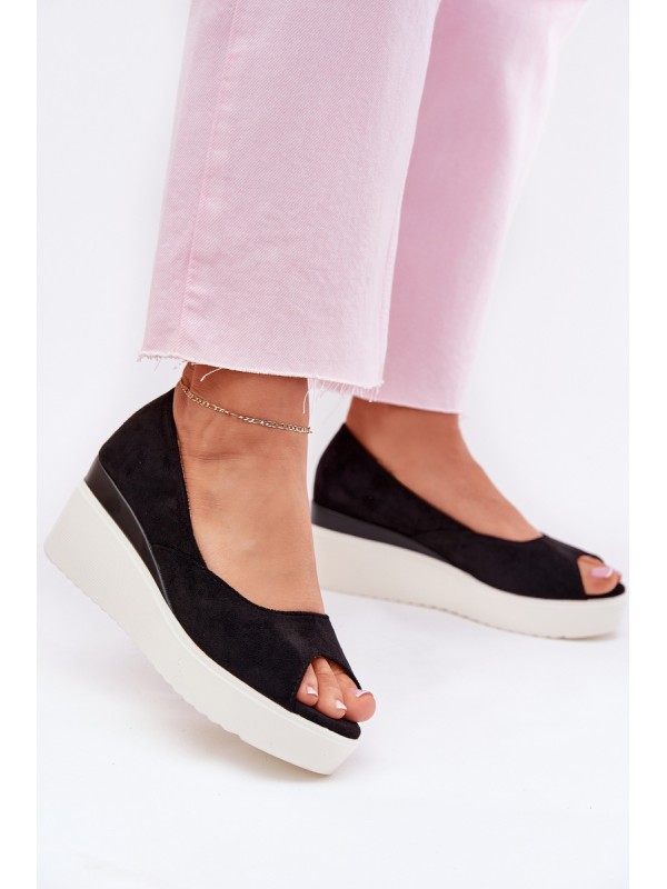 Women's Wedge Sandals Made of Eco Suede Black Velira 2