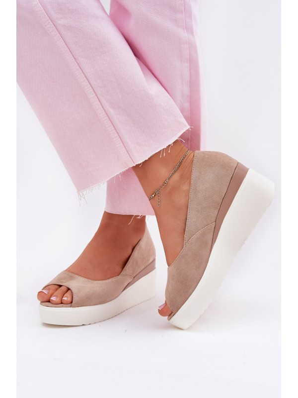 Women's wedge sandals made of eco suede beige Velira 2