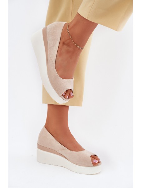 Wedge Women Sandals Made Of Eco Suede Light Beige Velira