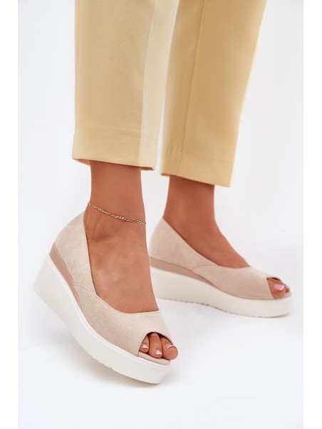 Wedge Women Sandals Made Of Eco Suede Light Beige Velira