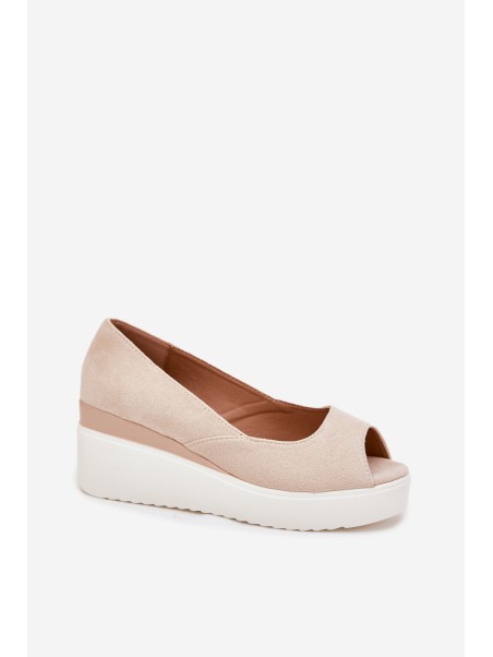 Wedge Women Sandals Made Of Eco Suede Light Beige Velira