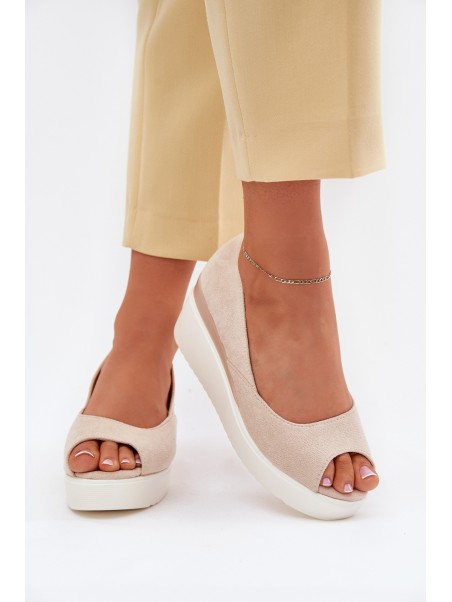Wedge Women Sandals Made Of Eco Suede Light Beige Velira