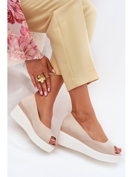 Wedge Women Sandals Made Of Eco Suede Light Beige Velira