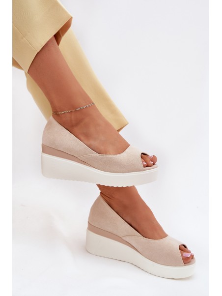 Wedge Women Sandals Made Of Eco Suede Light Beige Velira