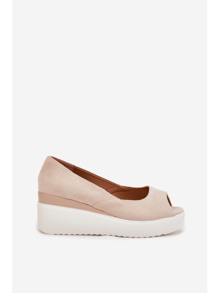 Wedge Women Sandals Made Of Eco Suede Light Beige Velira