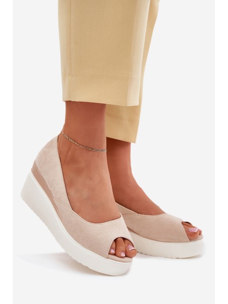 Wedge Women Sandals Made Of Eco Suede Light Beige Velira