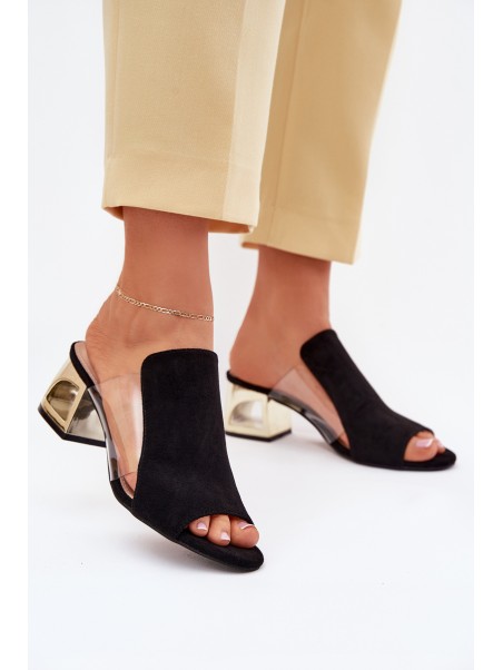 Ladies Slippers On Golden Heel Black Tessira