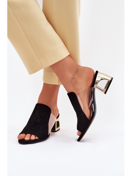 Ladies Slippers On Golden Heel Black Tessira