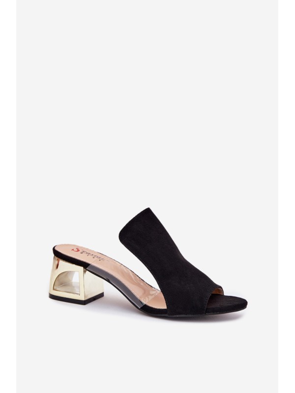 Ladies Slippers On Golden Heel Black Tessira