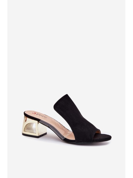 Ladies Slippers On Golden Heel Black Tessira