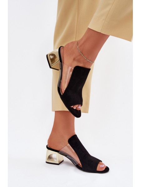 Ladies Slippers On Golden Heel Black Tessira