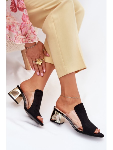 Ladies Slippers On Golden Heel Black Tessira