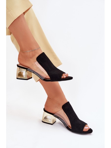 Ladies Slippers On Golden Heel Black Tessira