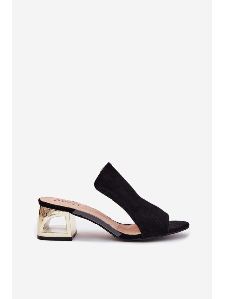 Ladies Slippers On Golden Heel Black Tessira
