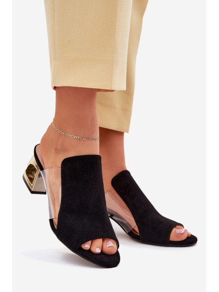 Ladies Slippers On Golden Heel Black Tessira